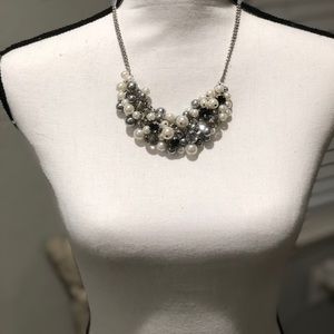 Chunky silver, pearl, and “diamond” necklace